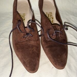 Salvatore Ferragamo Women's Brown Suede Oxfords
